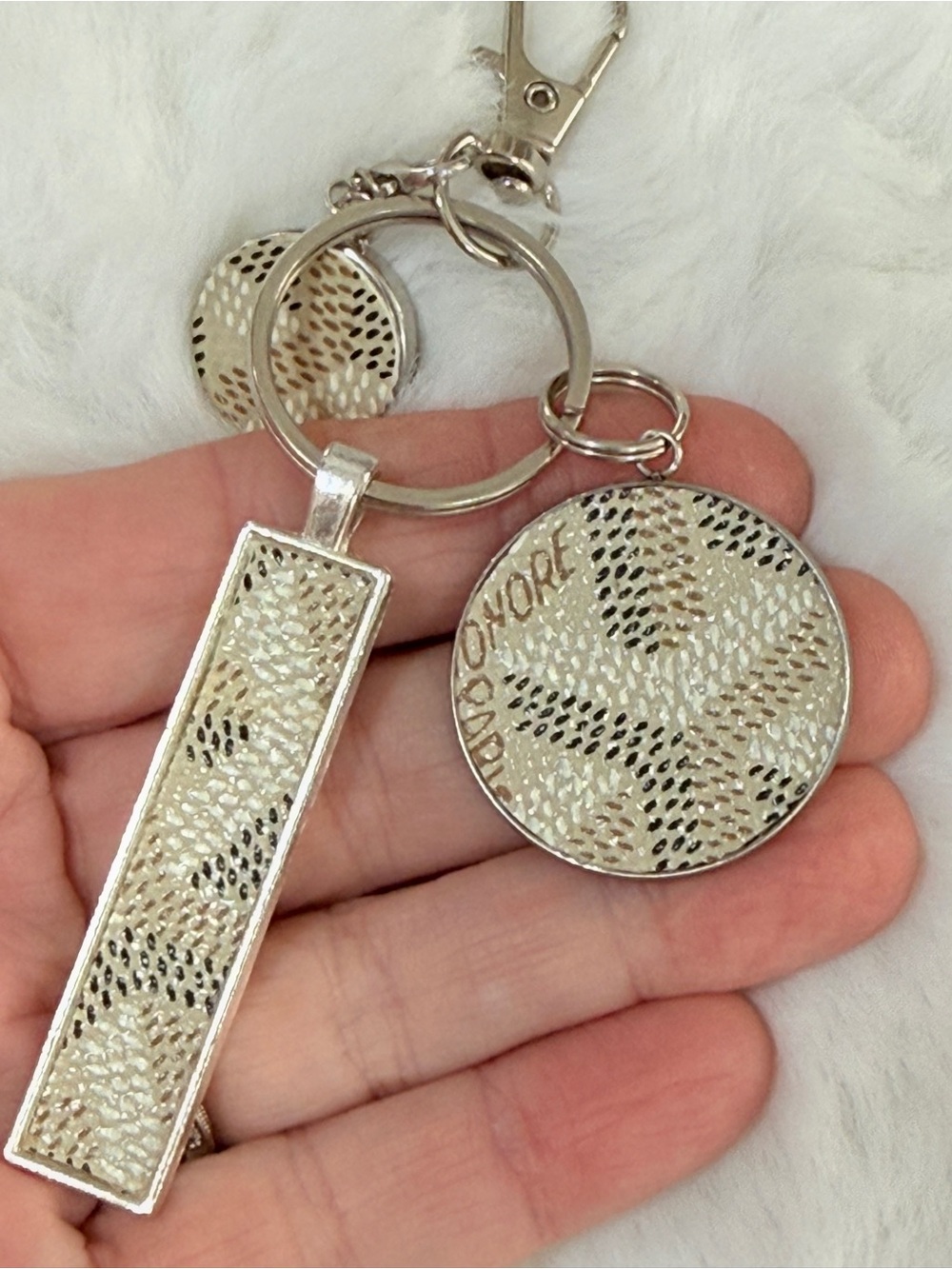 Goyard repurposed material 3 charms key fob bag clip